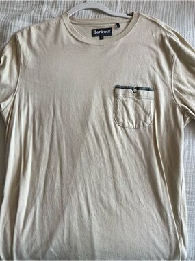 Barbour Cream Short-Sleeve Pocket Tee with Plaid Trim